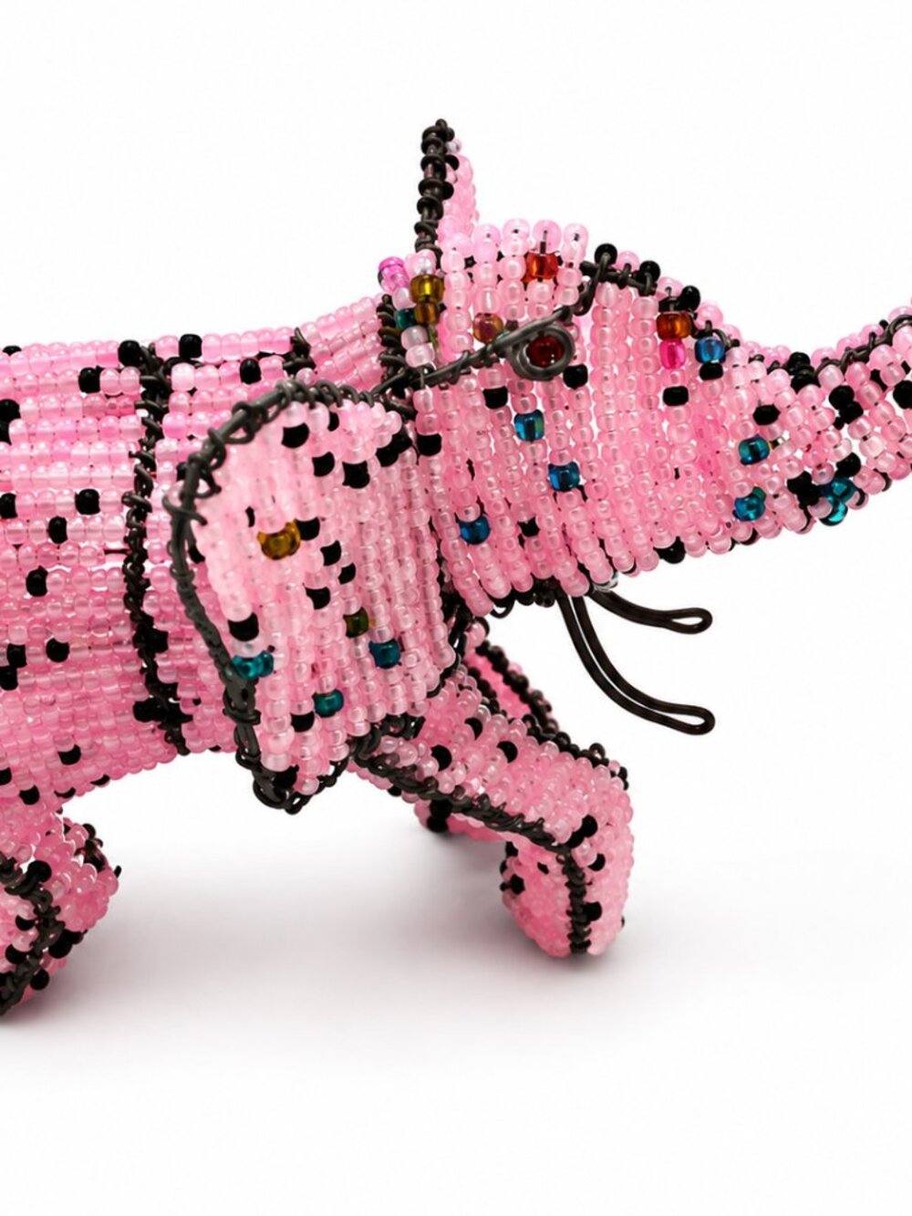 Handmade Pink Beaded Wire Elephant Figurine - African Craft Decor